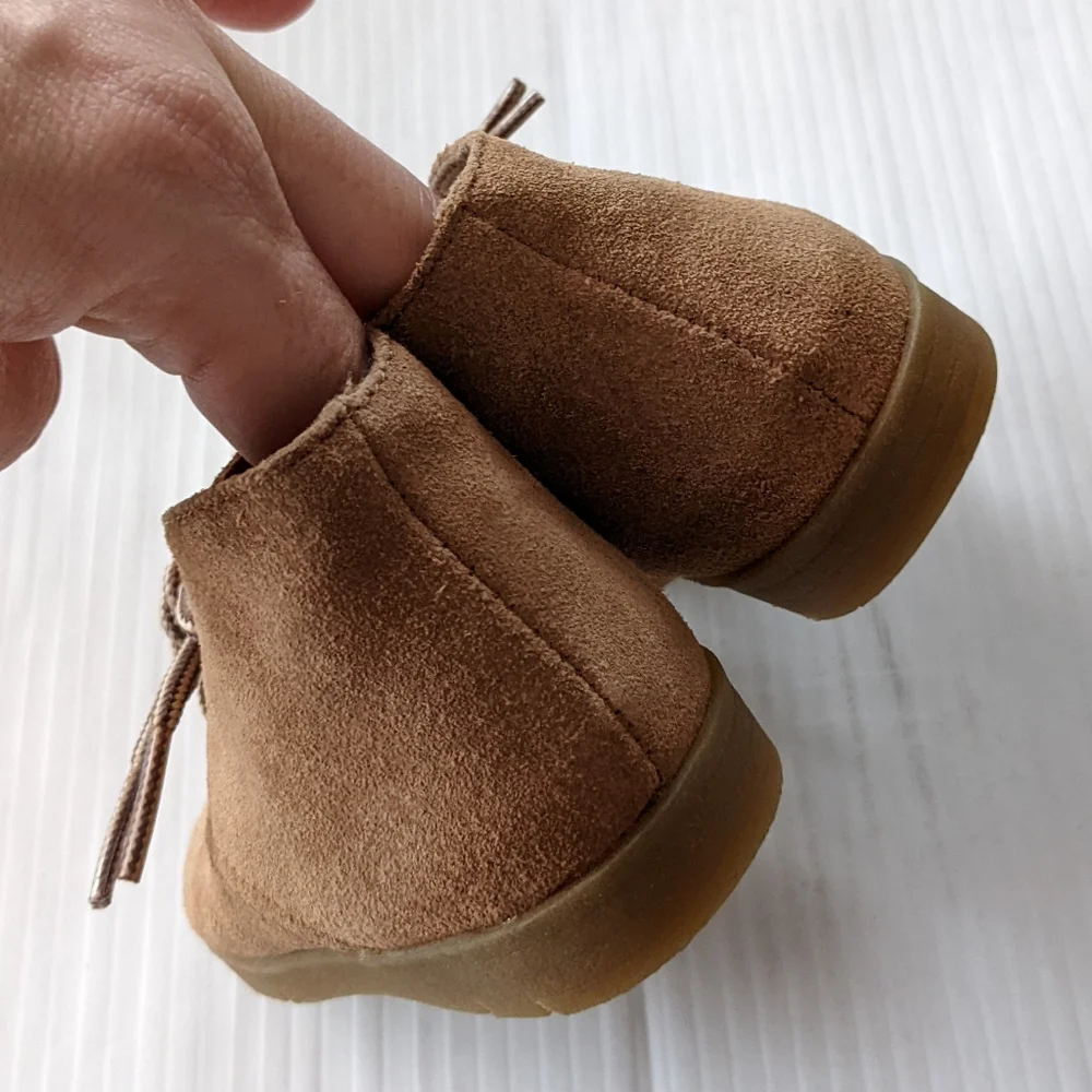 McKIDS Vintage tan suede leather lace-up toddler walker shoes